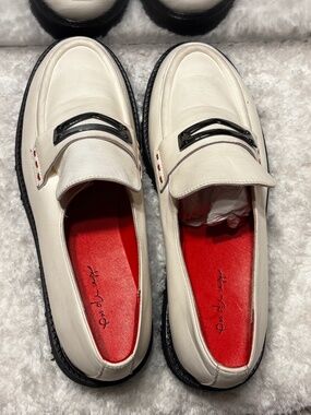 Pas De Rouge Marta Leather Loafers Off White Slip On Sz 39 1/2